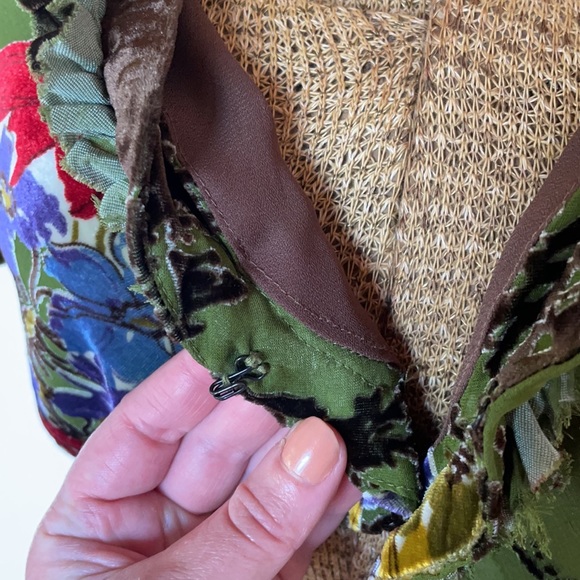 JALOUX | Green & Brown Silk Velvet Floral Short Sleeve Shrug | M - Picture 11 of 17